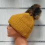 Нова зимна топла дамска шапка Silver Star в цвят горчица с пух/помпон, снимка 3
