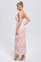 Дълга нежно розова ефирна рокля в седефен отблясък с пайети, снимка 2