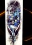 Ръкав Лъв Ин Ян сини орхидеи временна татуировка татос татус Tattoo, снимка 1 - Други - 37954977