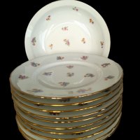 Антикварни френски чинии с букет Мейсен и златен кант Франция, снимка 4 - Чинии - 42839477