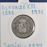 Монета Испания - 1 Песета 1899 г. Крал Алфонсо XIII - Сребро, снимка 1 - Нумизматика и бонистика - 31665125