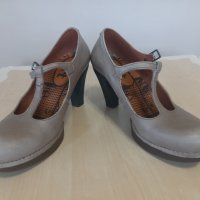 Art - кожени сиви обувки с масивен висок ток, снимка 3 - Дамски обувки на ток - 38868014