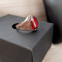 Сребърен 925 пръстен със натурален червен Ахат , снимка 5 - Пръстени - 44746779
