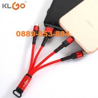 Premium KLGO кабел ключодържател 3в1 iphone type-c microusb зарядно, снимка 1 - Оригинални зарядни - 30733862