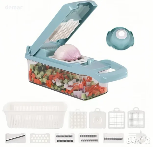 Чопър за зеленчуци, чопър за лук, 15 в 1 професионален чопър за храна, син, снимка 1