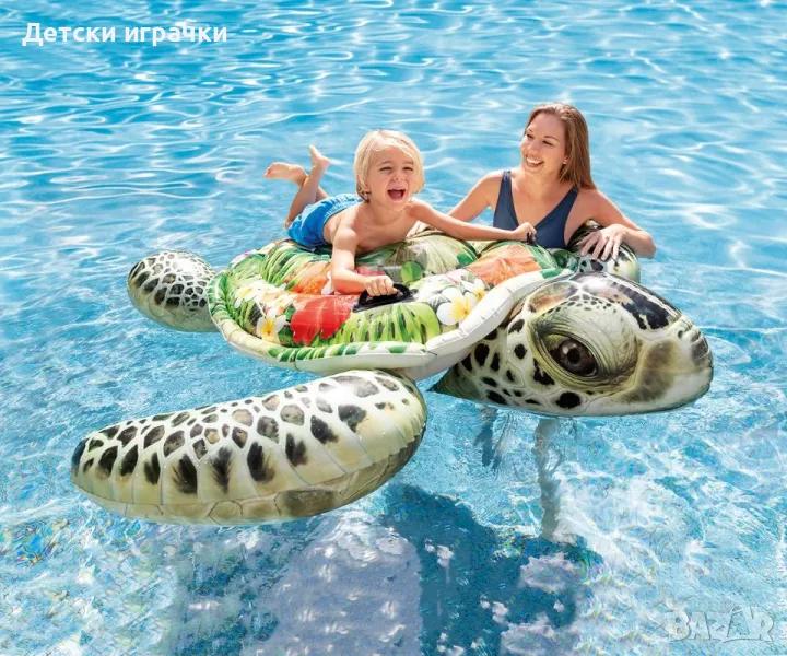 Надуваема играчка дюшек Sea Turtle Ride-on INTEX, 191х170 см, PVC, зелена, снимка 1