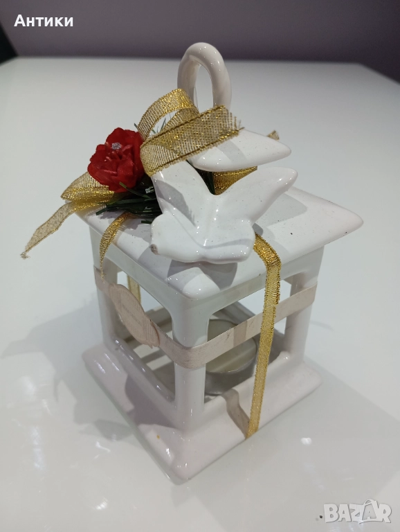 Стар порцеланов фенер свещник маркиран , снимка 1