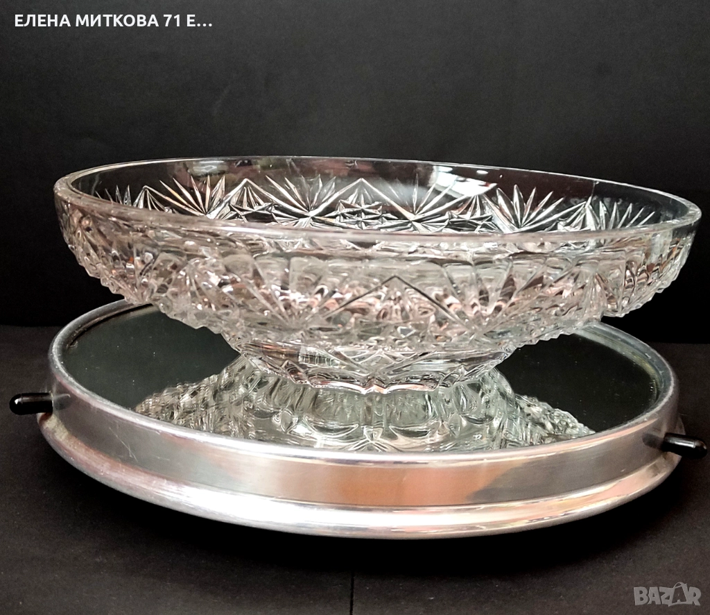 Една прекрасна кристална фруктиера с интересна форма и ниско удебелено столче, снимка 1