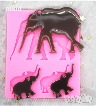 Слон слонче 3 слончета силиконов молд форма фондан смола шоколад гипс висулка колие декор, снимка 1