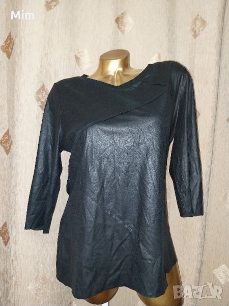 OBJECT L Черна блуза от еко кожа с тричетвърти ръкав , снимка 1