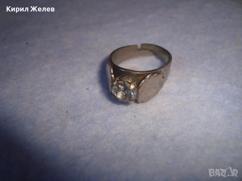 СТАР НИКЕЛИРАН РЕГУЛИРУЕМ ФЛОРАЛЕН РЕТРО АРТ ПРЪСТЕН с ГОЛЯМ ФАСЕТИРАН КРИСТАЛ 27583, снимка 1