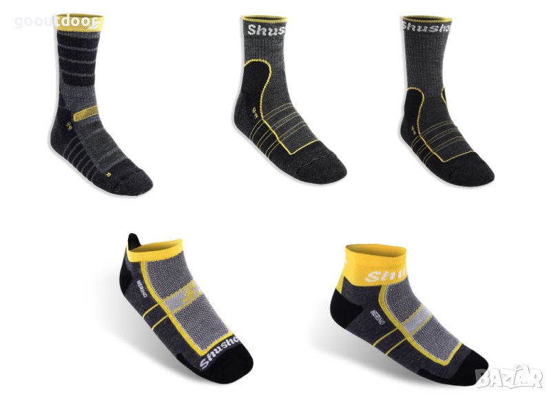 5 чифта чорапи Премиум от мериносова вълна Shushon за открито, туризъм, спорт, дишащи 42/44, снимка 1