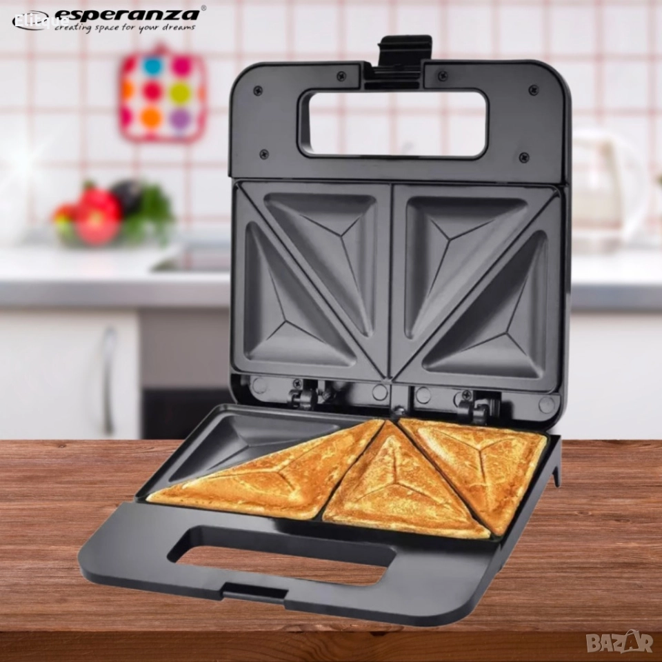 Тостер-сандвич Esperanza Parmigiano, 1000W, триъгълник, 2 ГОДИНИ ГАРАНЦИЯ, снимка 1