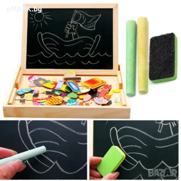 Монтесори дървена играчка магнитна двустранна дървена дъска - с пъзел Ферма, снимка 1