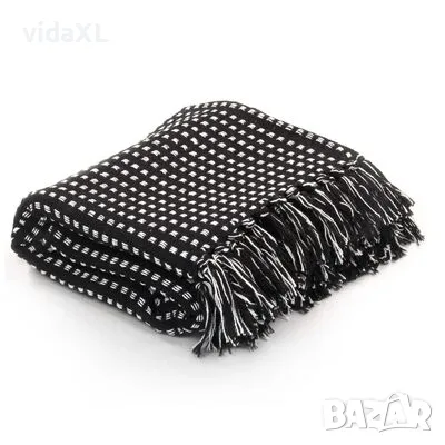 vidaXL Декоративно одеяло, памук, каре, 160x210 см, черно（SKU:245331）, снимка 1