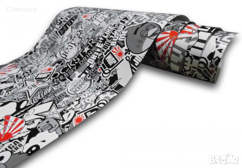 ПРОМО! стикер BOMB 150х50см JDM руло ЧЕРНО ЧЕРВЕНО, снимка 1