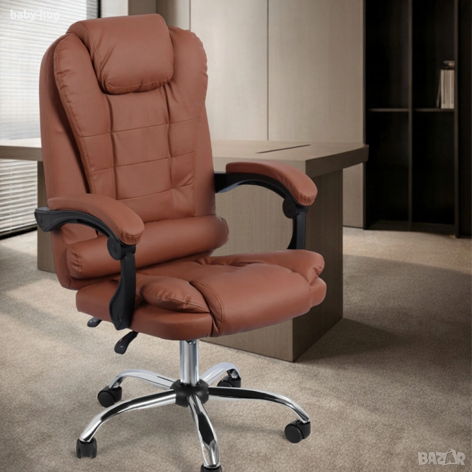 Ергономичен офис стол с лумбална опора от еко кожа – комфорт за дълги часове без болки, снимка 1