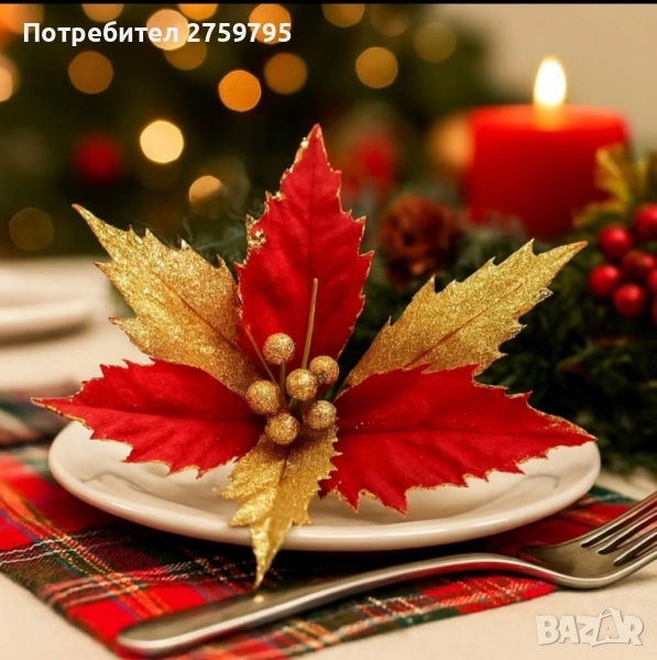 НОВО. Коледна звезда със щипка 33 см., снимка 1