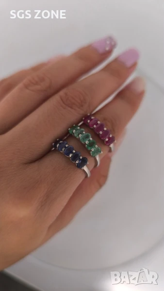 СРЕБЪРЕН ПРЪСТЕН С РУБИН, САПФИРИ, ИЗУМРАДИ., снимка 1