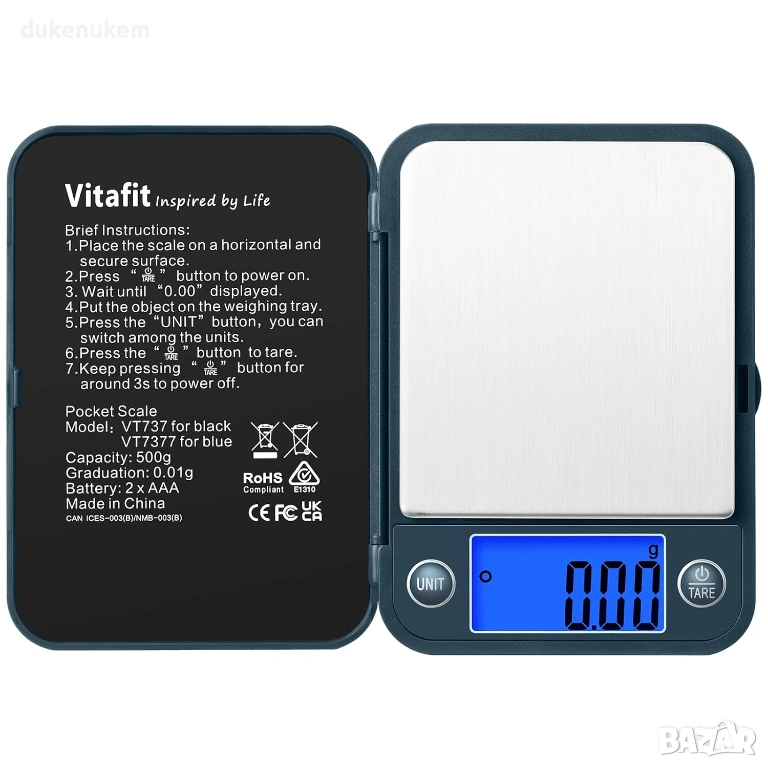 Дигитална джобна везна Vitafit 500 g – точност 0.01 g, LCD дисплей, снимка 1