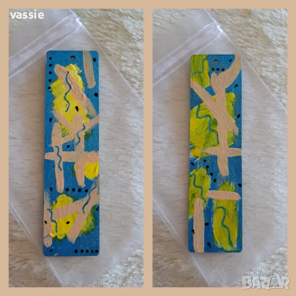 Ръчно рисуван дървен книгоразделител, снимка 1