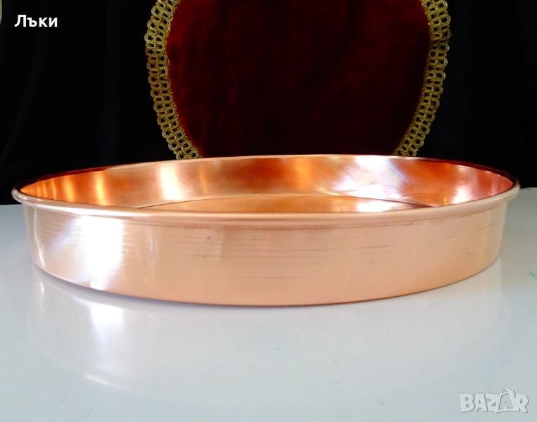Медна тава 35 см.,чиста червена мед 820 гр. , снимка 1