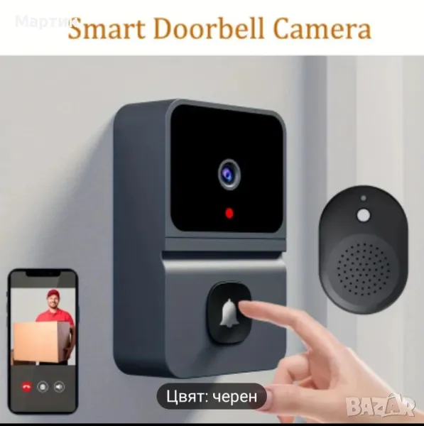 Безжичен Видео Звънец с Двупосочно Аудио, HD Нощно Виждане, USB зареждане с акумулаторна батерия , снимка 1