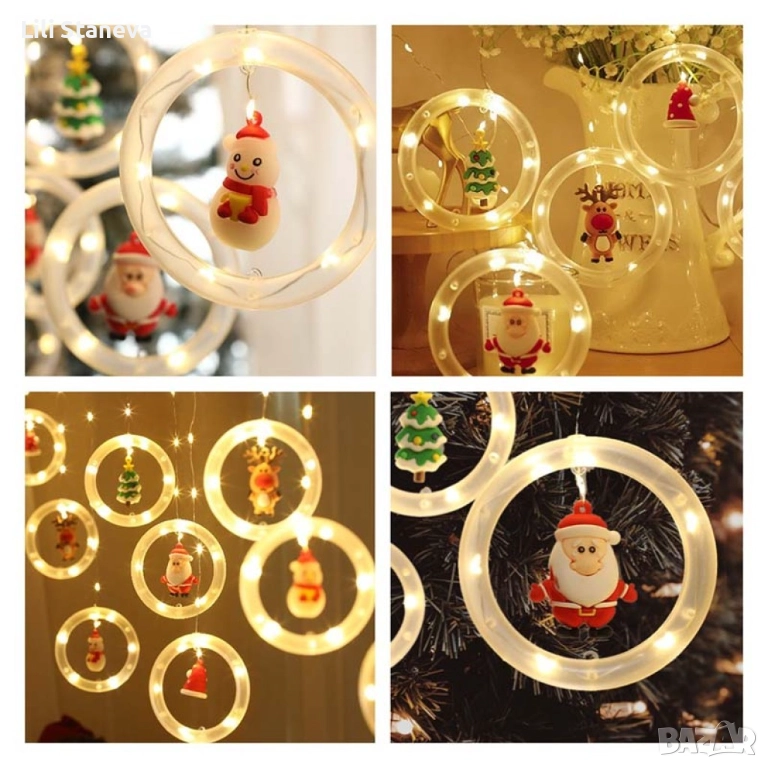 Светещи LED рингове с коледни фигурки, тип завеса 3м, 10 ринга на ток., снимка 1