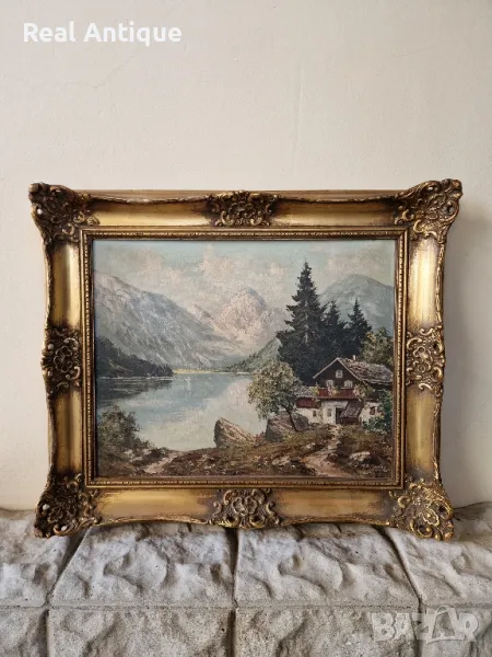 Много добра антикварна авторска картина масло върху платно , снимка 1