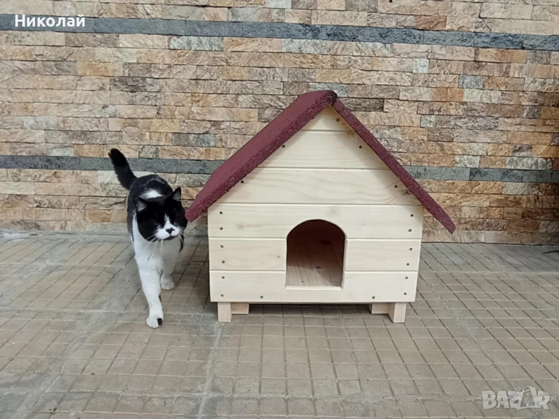 Голяма дървена къща за котки , къща колиба за коте куче , комашен любимец семейство котки, снимка 1