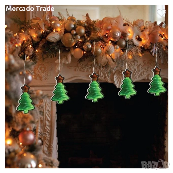 Коледен гирлянд Елхички, С огледален ефект, LED светлини, снимка 1