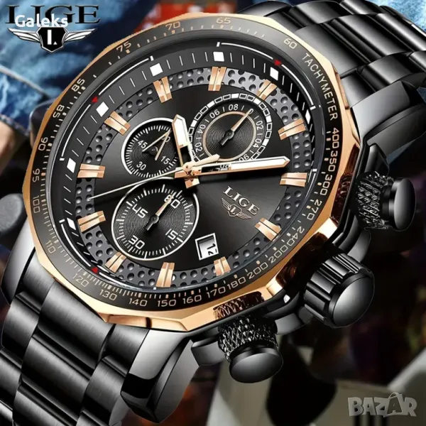 Луксозен, Спортен Мъжки Хронограф LIGE Elegant* Дизайн с награда ”Старо злато”!, снимка 1