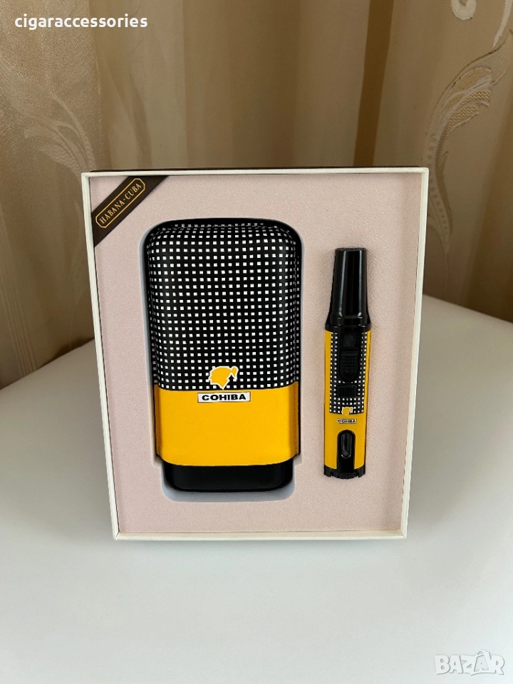 Комплект Cohiba – калъф от естествена кожа и метална запалка, снимка 1