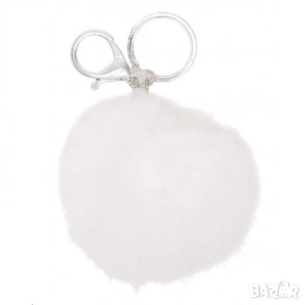 Ключодържател с пухче - бяла топка, снимка 1
