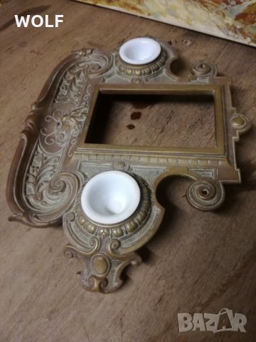  Френска Барокова с лъвова глава бронзова мастилница колекционерска, снимка 5 - Антикварни и старинни предмети - 31236411