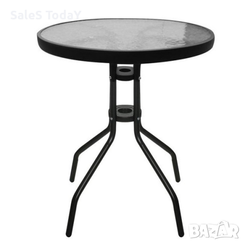 Маса със стъклен плот, метални крака, черна, 70см, снимка 2 - Маси - 44803614