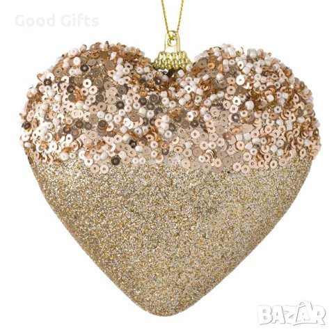 3 броя Златни коледни сърца за елха, 11см, снимка 2 - Декорация за дома - 42701180
