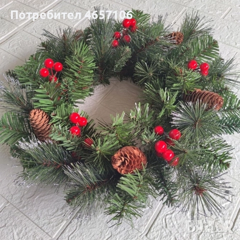 Голям коледен венец за декорация, снимка 3 - Декорация за дома - 52494263