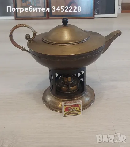 Старинен  чайник с поставка и спиртник месинг за ценители , снимка 8 - Антикварни и старинни предмети - 55960233