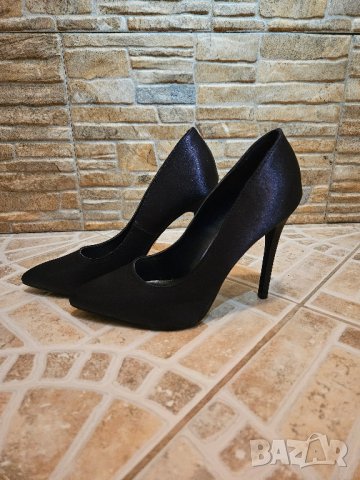 Дамски официални сатенени обувки на тънък ток тъмносини номер 38, снимка 3 - Дамски елегантни обувки - 44246702