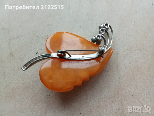 Стара руска кехлибар брошка, снимка 4 - Антикварни и старинни предмети - 54066288