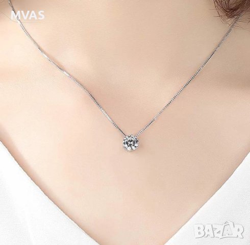 Ново нежно колие сребристо с кристал блестящо, снимка 5 - Колиета, медальони, синджири - 42381352