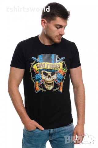 Нова мъжка тениска с дигитален печат на музикалната група GUNS N'ROSES, с череп, снимка 5 - Тениски - 27839016