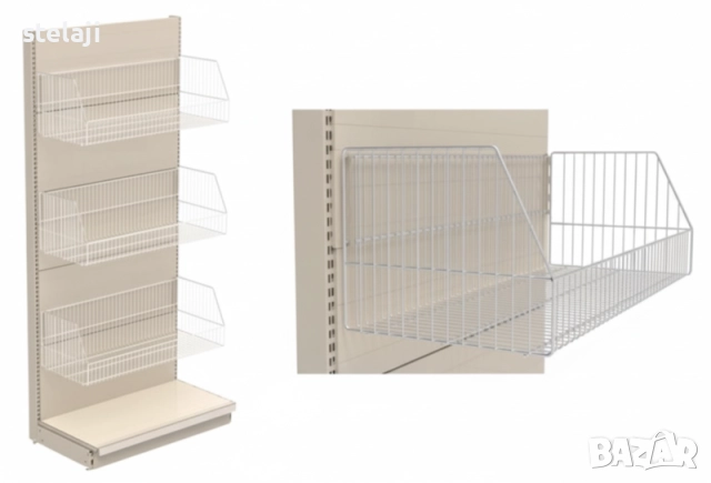 Крайстенен стелаж за чипс с телени рафтове (кошници)