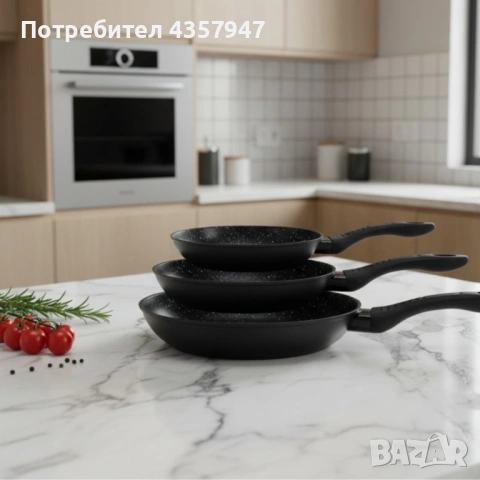 🍳 Комплект тигани Cheffinger с мраморно покритие – 3 части, черен цвят, снимка 3 - Други стоки за дома - 53155805