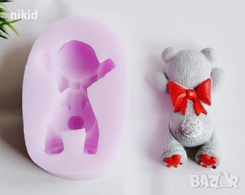 Мече в гръб с панделка силиконов молд форма фондан шоколад гипс