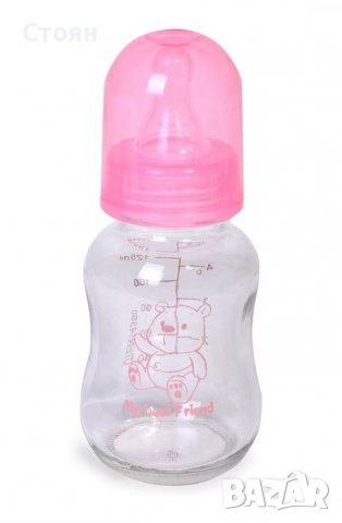 Бебешко шише със силиконов биберон Glass Pink 125 ml 0M+