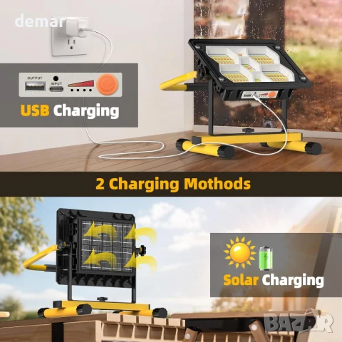 Соларна LED акумулаторна работна лампа Sararoom, 100W, 5 режима, сгъваема дръжка, IP65, снимка 3 - Соларни лампи - 51405314