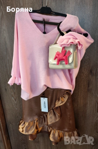 Moondust розов пролетен пуловер с къдричка, снимка 10 - Блузи с дълъг ръкав и пуловери - 54080160