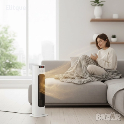 Вертикален керамичен отоплител с дистанционно и защита от прегряване, снимка 4 - Отоплителни печки - 52545744